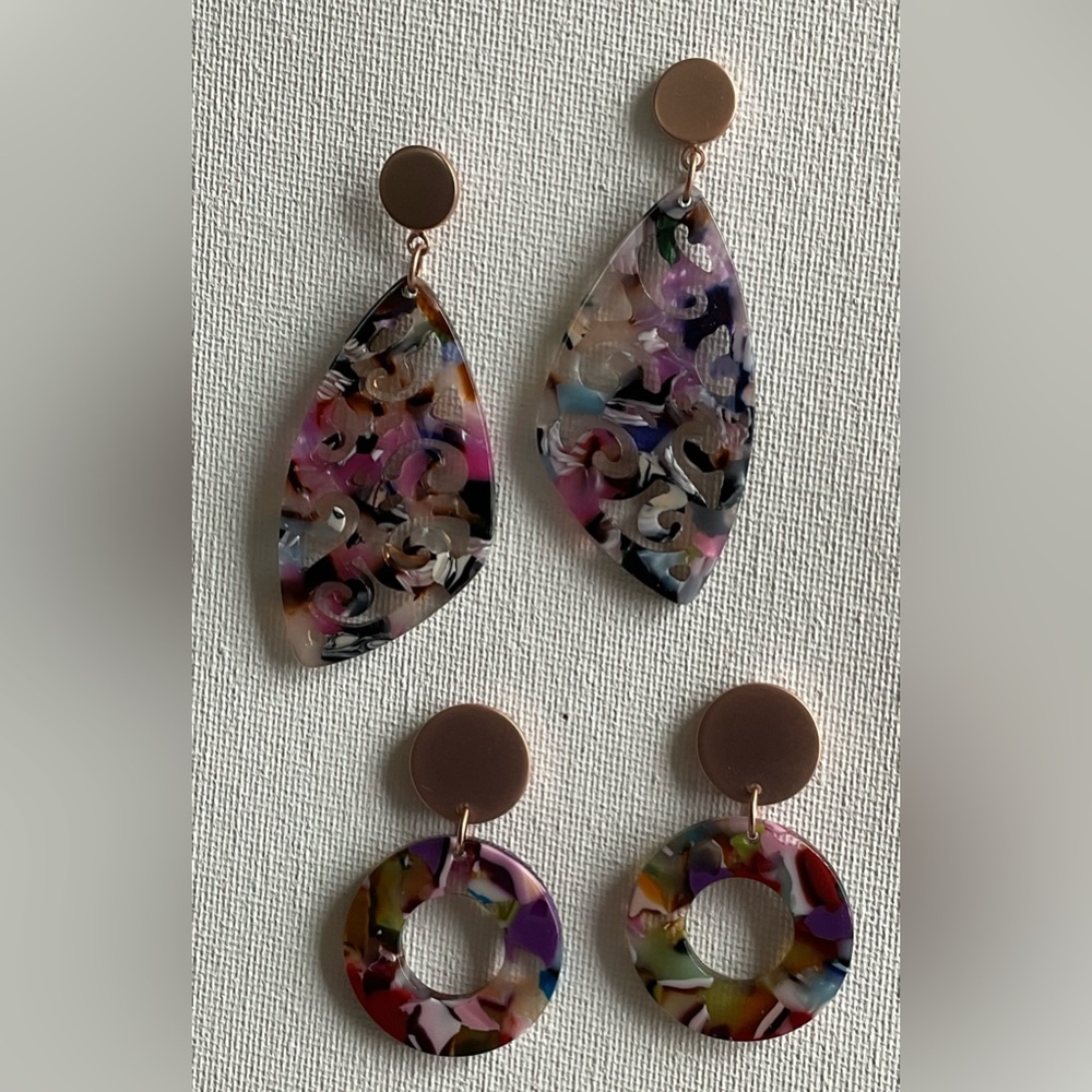 Multicolor Statement Earrings Set. Pierced Earrin… - image 2